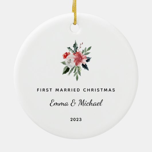 Eerste getrouwde kerst | Elegant en minimalistisch Keramisch Ornament (Achterkant)