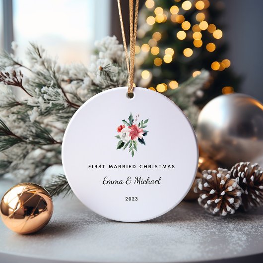 Eerste getrouwde kerst | Elegant en minimalistisch Keramisch Ornament