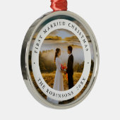 Eerste getrouwde kerst met aangepaste foto metalen ornament (Rechts)