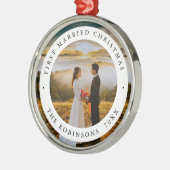 Eerste getrouwde kerst met aangepaste foto metalen ornament (Links)