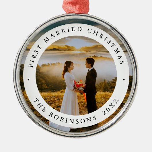 Eerste getrouwde kerst met aangepaste foto metalen ornament (Voorkant)
