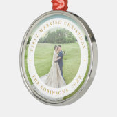 Eerste getrouwde kerst met aangepaste foto metalen ornament (Links)