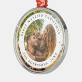 Eerste getrouwde kerst met aangepaste foto metalen ornament (Links)