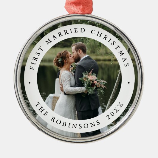 Eerste getrouwde kerst met aangepaste foto metalen ornament (Voorkant)