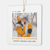 Eerste getrouwde kerst minimalistische moderne fot keramisch ornament (Links)