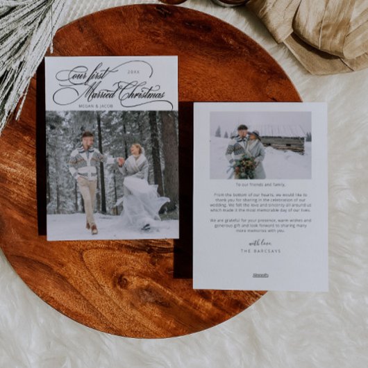 Eerste getrouwde kerst Pas getrouwd Foto wit Feestdagenkaart