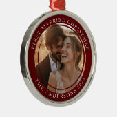 Eerste Getrouwde Kerst Rode Custom Foto Metalen Ornament (Rechts)