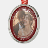 Eerste Getrouwde Kerst Rode Custom Foto Metalen Ornament (Links)