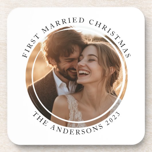 Eerste getrouwde kerstfoto bier onderzetter (Voorkant)