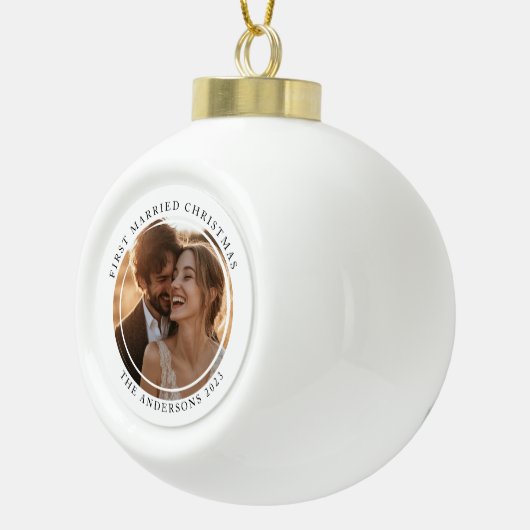 Eerste getrouwde kerstfoto keramische bal ornament (Rechts)