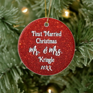 Eerste getrouwde Kerstmis Gepersonaliseerde Trouwd Keramisch Ornament