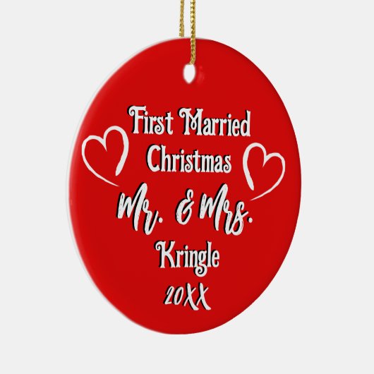 Eerste getrouwde Kerstmis Gepersonaliseerde Trouwd Keramisch Ornament (Rechts)