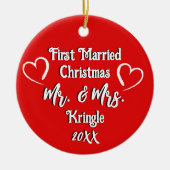 Eerste getrouwde Kerstmis Gepersonaliseerde Trouwd Keramisch Ornament (Voorkant)