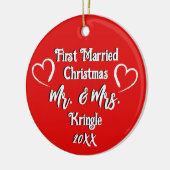 Eerste getrouwde Kerstmis Gepersonaliseerde Trouwd Keramisch Ornament (Links)