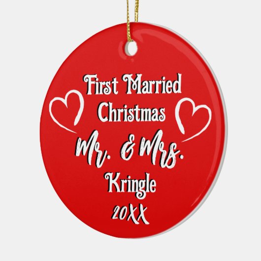 Eerste getrouwde Kerstmis Gepersonaliseerde Trouwd Keramisch Ornament (Links)