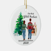 Eerste Global Pandemic 2020 Couple Brown Hair Keramisch Ornament (Rechts)