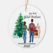 Eerste Global Pandemic 2020 Couple Brown Hair Keramisch Ornament (Links)