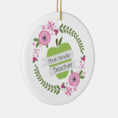 Eerste graad Leerleraar Groen Apple Floral Wreath Keramisch Ornament (Rechts)