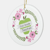 Eerste graad Leerleraar Groen Apple Floral Wreath Keramisch Ornament (Links)
