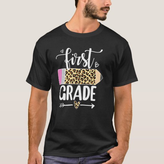 Eerste graad Leopard Pencil 1e dag schoolles T-shirt (Voorkant)
