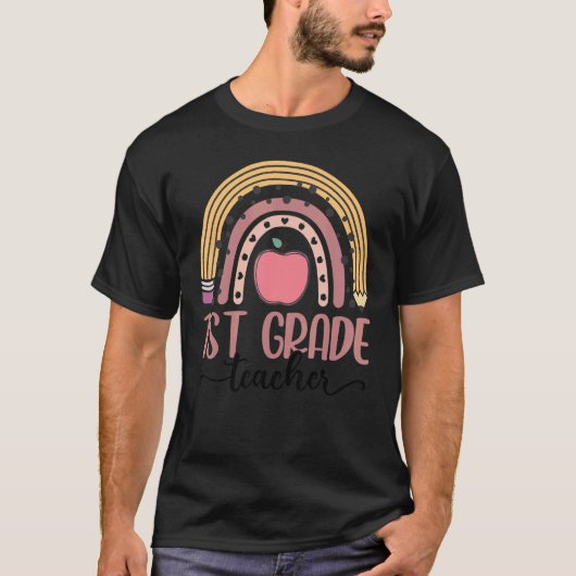 Eerste graad leraar leopard boho regenboog terug n t-shirt (Voorkant)
