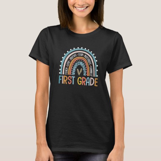 Eerste graad leraar leopard-regenbooggras 1e graad t-shirt (Voorkant)