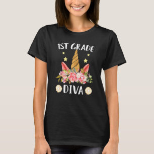 Eerste Grade Diva Eerste dag van de schooleenhoorn T-shirt