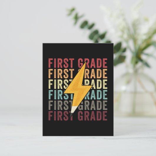 Eerste Grade Lightning Bolt Pencil 1e Grade Feestdagenkaart (Staand voorkant)