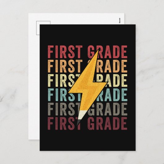 Eerste Grade Lightning Bolt Pencil 1e Grade Feestdagenkaart (Voorkant / Achterkant)