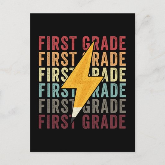 Eerste Grade Lightning Bolt Pencil 1e Grade Feestdagenkaart (Voorkant)