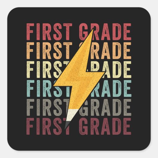 Eerste Grade Lightning Bolt Pencil 1e Grade Vierkante Sticker (Voorkant)