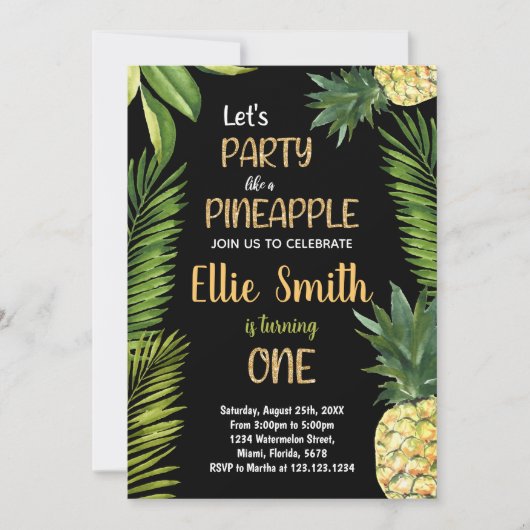 Eerste Groene Ananas Verjaardag Uitnodigingen (Voorkant)
