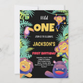 Eerste groene Oranje Safari Birthday Uitnodigingen (Voorkant)