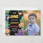 Eerste Groene Safari Birthday Uitnodiging met foto (Voorkant)