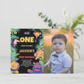 Eerste Groene Safari Birthday Uitnodiging met foto (Staand voorkant)