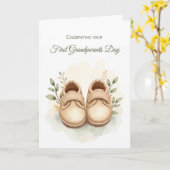 Eerste Grootouders Dag Jongen Waterverf Baby schoe Kaart (Gele Bloem)