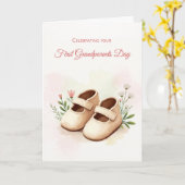 Eerste grootouders dag meisje Waterverf Baby schoe Kaart (Gele Bloem)