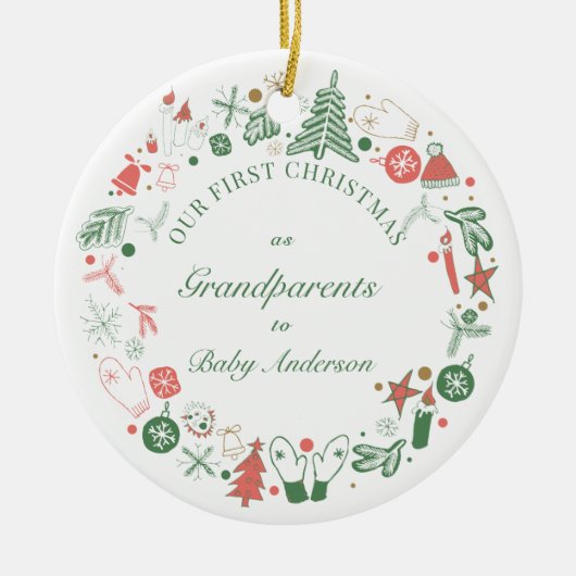 Eerste Grootouders kerstboomgaard Pet handschoenen Keramisch Ornament (Voorkant)