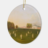 Eerste grote wedstrijd van cricket gespeeld door l keramisch ornament (Links)