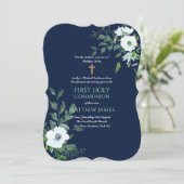 EERSTE H. Communie bloemen navy met tekst Kaart (Staand voorkant)