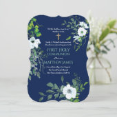 EERSTE H. Communie bloemen navy met tekst Kaart (Staand voorkant)