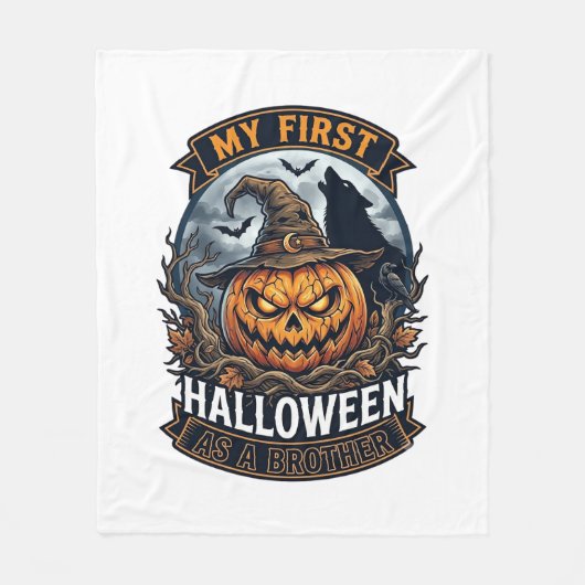 Eerste Halloween Als Broeder Pompoen Wolf Maan_1 Fleece Deken (Voorkant)
