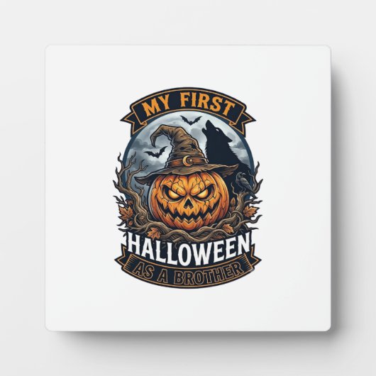 Eerste Halloween Als Broeder Pompoen Wolf Maan_1 Fotoplaat (Voorkant)