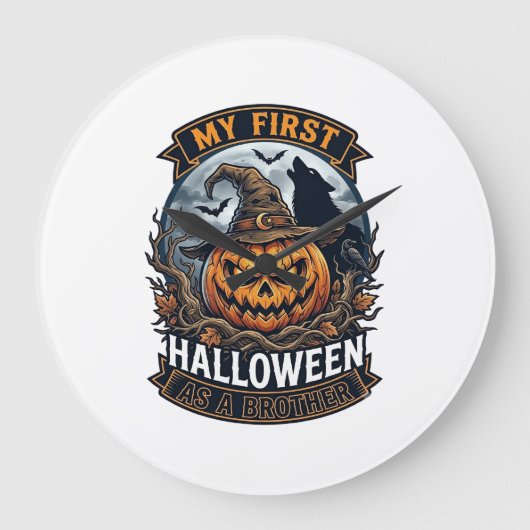 Eerste Halloween Als Broeder Pompoen Wolf Maan_1 Grote Klok (Voorkant)