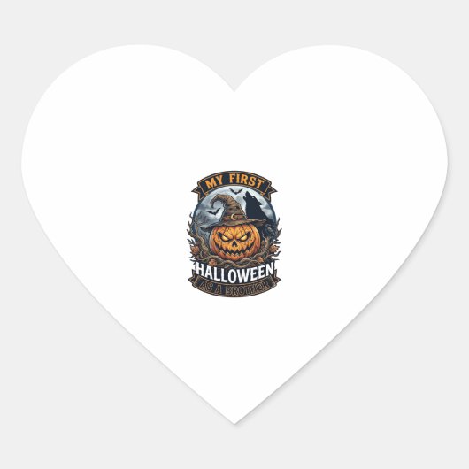 Eerste Halloween Als Broeder Pompoen Wolf Maan_1 Hart Sticker (Voorkant)