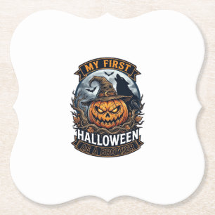 Eerste Halloween Als Broeder Pompoen Wolf Maan_1 Kartonnen Onderzetters