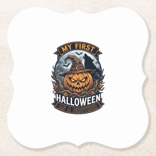 Eerste Halloween Als Broeder Pompoen Wolf Maan_1 Kartonnen Onderzetters (Voorkant)