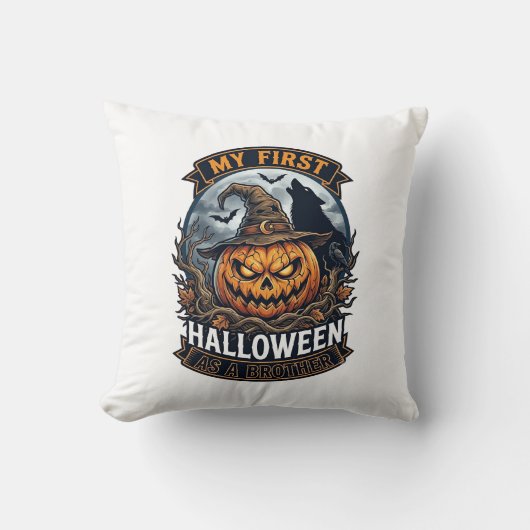 Eerste Halloween Als Broeder Pompoen Wolf Maan_1 Kussen (Voorkant)