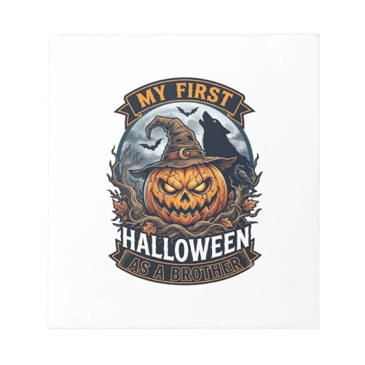 Eerste Halloween Als Broeder Pompoen Wolf Maan_1 Notitieblok (Voorkant)