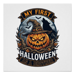 Eerste Halloween Als Broeder Pompoen Wolf Maan_1 Perfect Poster
